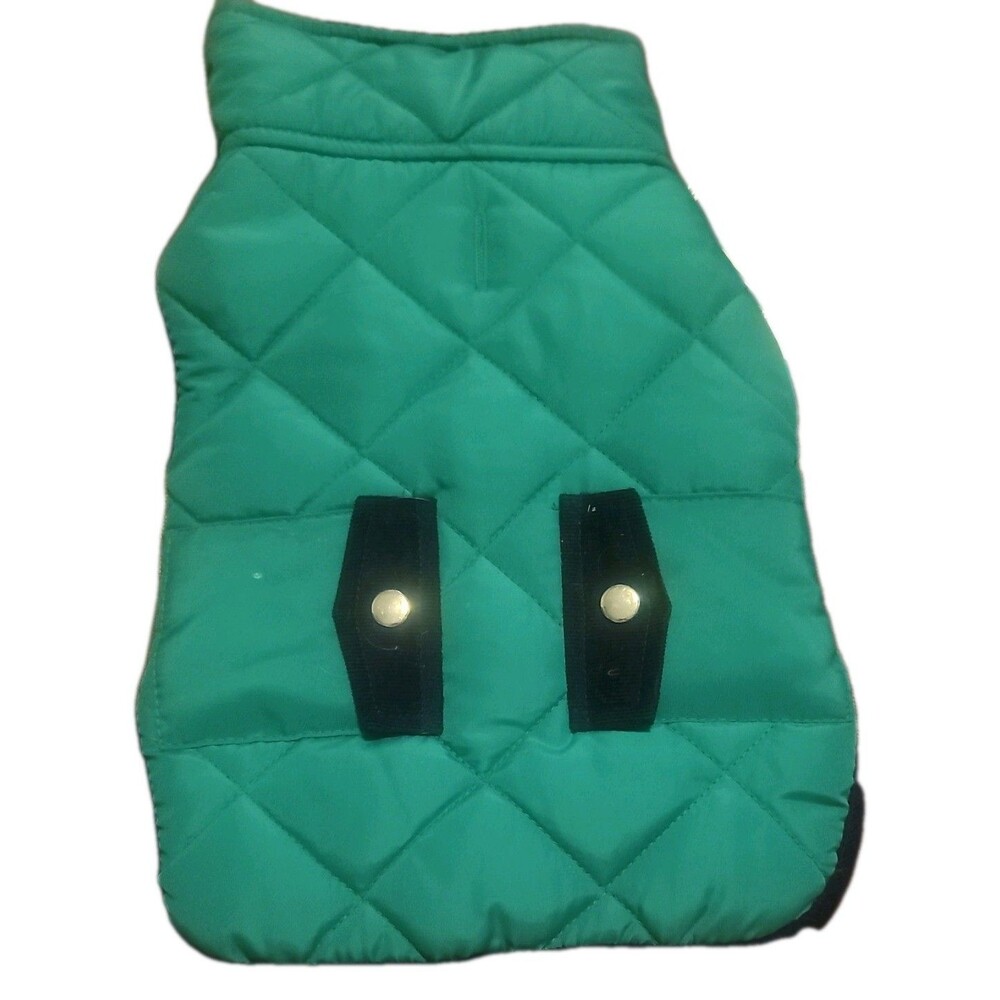 Pup Crew Quilted dog jacket, Green with Navy trim, SIZE S, NWT